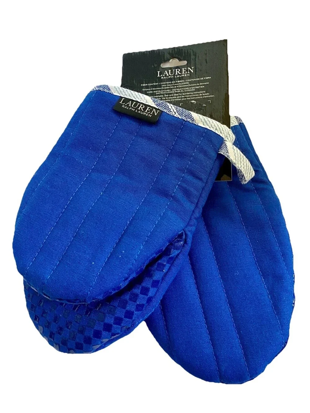 NWT Ralph Lauren Cobalt Blue Set of 2 Mini Oven Mitts Cotton 5.5